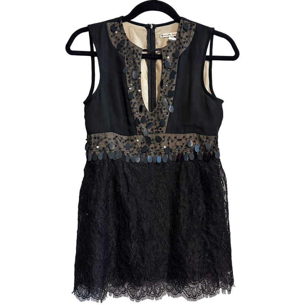 Nanette Lepore 100% Silk Embellished Paillette Sleeveless Black Top Size 2